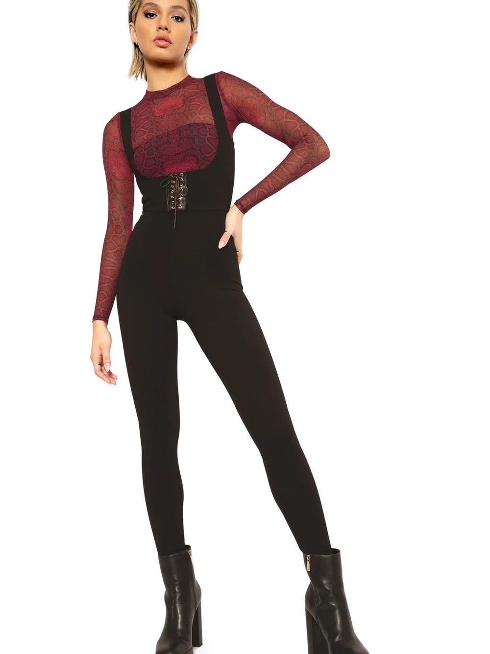 NWT Black Lace-Up Stretch Jumpsuit